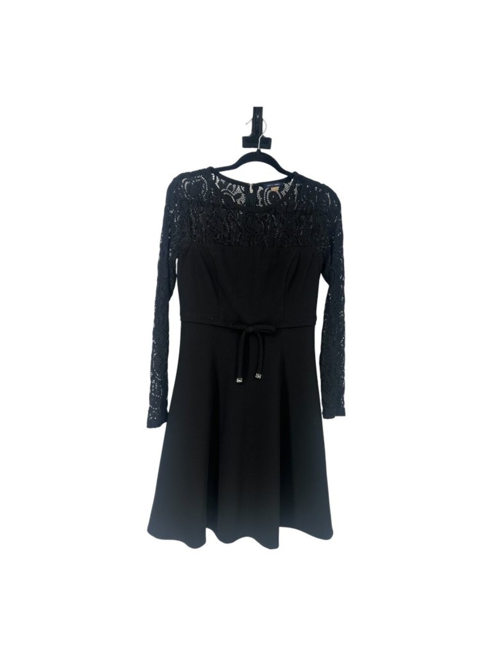 Tommy Hilfiger Dress 4 Black Lace Sleeve Tie Waist Fit & Flare LBD Party Preppy